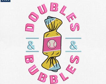 Ricamo a tema baseball Doubles Bubbles, Ricamo a tema baseball Candy, Design Doubles and Bubbles, Design Double Plays Baseball, Download immediato
