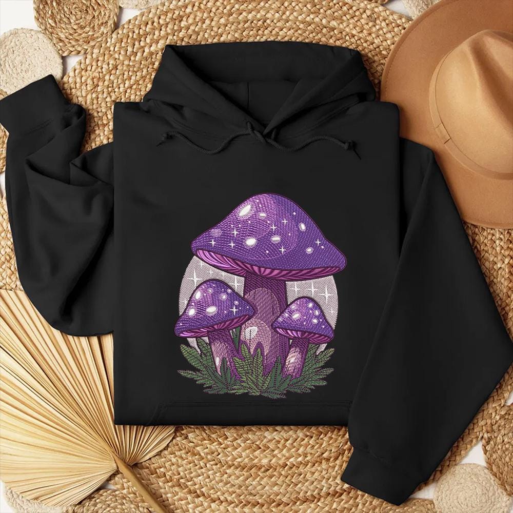 Purple Mushroom Embroidery Design, Magical Fungi Machine