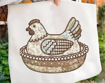 Vintage Huhn Auf Nest Applikation Stickdatei, Applikation Bauernhaus Huhn Stickmuster, Grandma Gänse, Thrifted Gänse, Cottage Core Pes