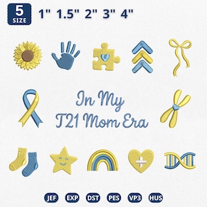 Mini Down Syndrome Awareness Icons Embroidery Bundle, In My T21 Mom Era Machine File, The Lucky Few Mismatched Socks File, Instant Download
