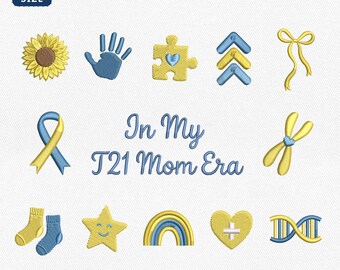Mini Down Syndrome Awareness Icons Embroidery Bundle, In My T21 Mom Era Machine File, The Lucky Few Mismatched Socks File, Instant Download