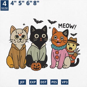 Spooky Cat Embroidery Design, Horror Movie Cats Machine Embroidery File, Horror Character Embroidery File, Spooky Season, Instant Download