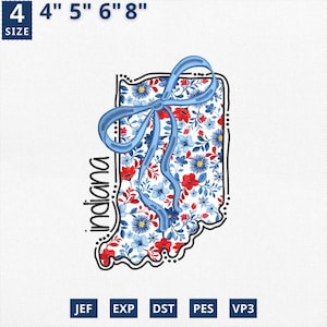 Carte de l'État du 4 juillet appliqué, broderie d'État coquette florale Illinois applique design, toile florale bleue Illinois contour design