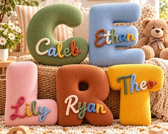 Personalized Pillow with Name, Custom Name Letter Cushion, Soft Corduroy Pillow, Kids Bedroom Decor, Nursery Decor, Toddler Gift