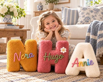 Personalized Pillow with Name, Custom Name Pillow，Soft Plush Alphabet Cushion, Nursery Room Decor, Baby Shower Gift, Kids Birthday Gift