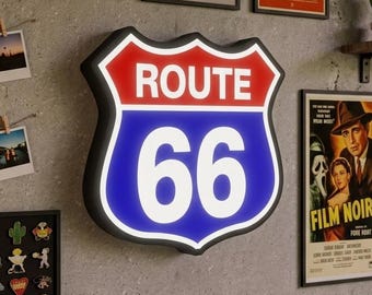 Classic Route 66 LED Wall Sign Retro American Highway Road Sign Decor for Man Caves and Garages
