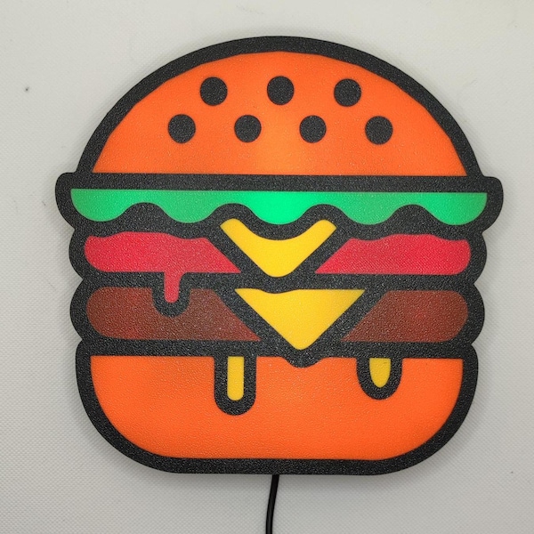 Hamburger-Symbol-Wanddekoration mit LED-Lichtern – Lustige Burgerdeko für Küche & Restaurants, Einzigartiges Geschenk für Feinschmecker
