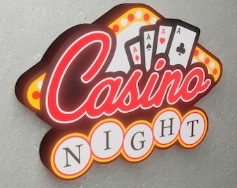 Casino Night Light Wall Sign - Light-Up Multi-Color Wall Decor - Game Room Neon Art - Poker & Casino Theme LED Sign - Party Room Light