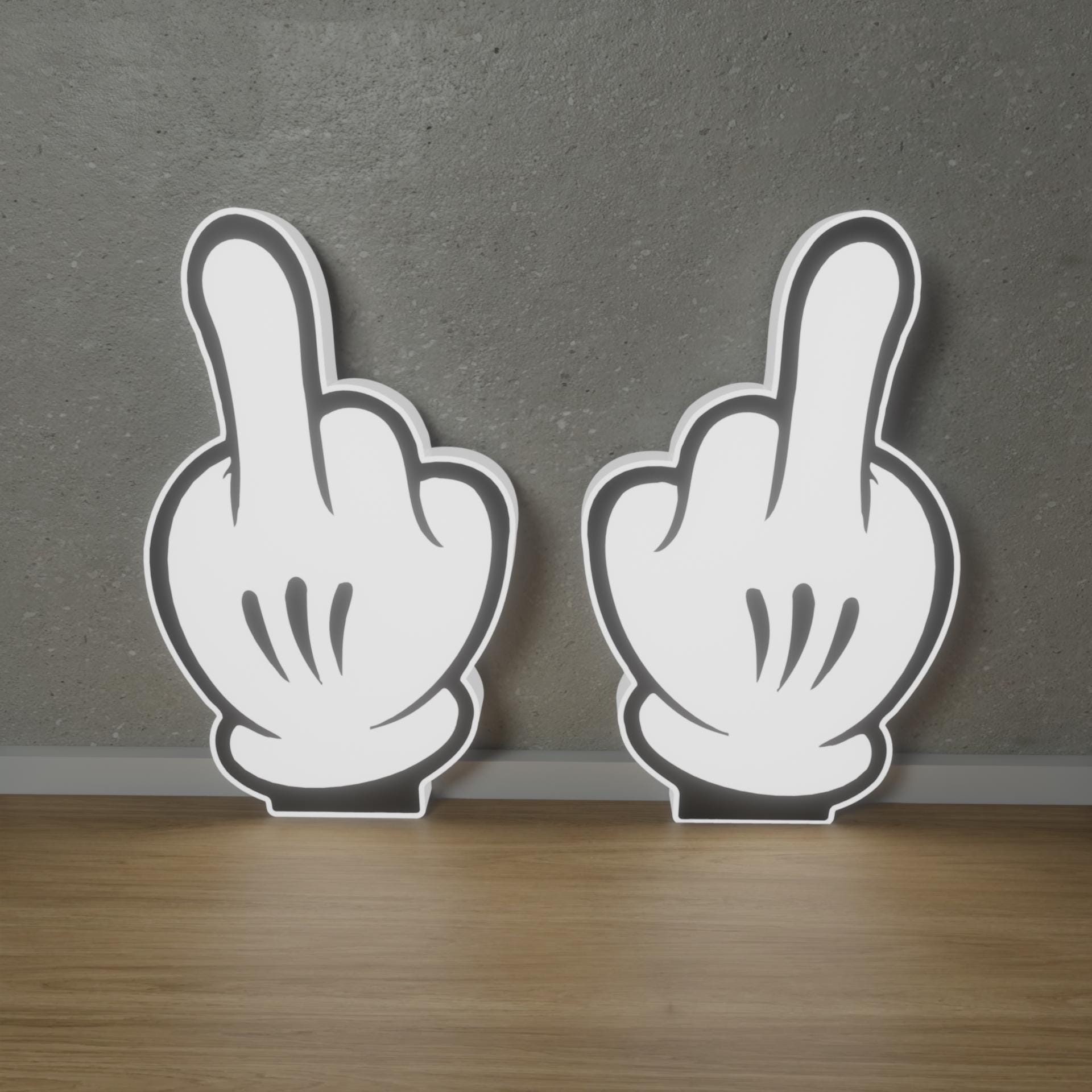 Cartoon Gloves F U Middle Finger Led Light Sign - Mickey Gloves Middle ...