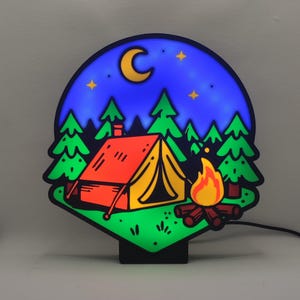 Cartel de Pared Outdoor Camping Vibes con Luces LED – Decoración Rustica de Aventura para Amantes del Camping y la Naturaleza