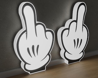 Cartoon Gloves F U Middle Finger Led Light Sign - Mickey Gloves Middle Finger Led Sign - Fun Led Light Sign Tattoo Shop, Man Cave, Bars