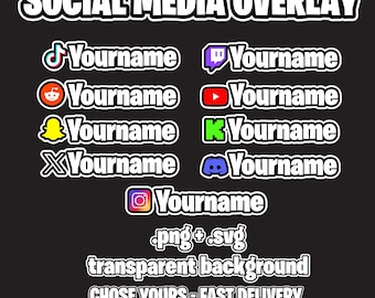 Custom Social Media Banner for Stream Overlay Kick Twitch Tiktok Discord Instagram Youtube | .png + svg files | fast delivery