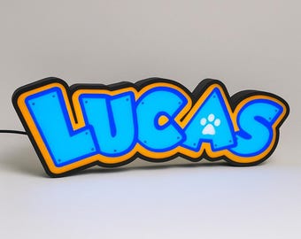 Custom Paw Squad Style Name Led Illuminated Lightbox Sign - Personalized Puppy Patrol Inspired Name Gift Paw Heroes Theme Night Light