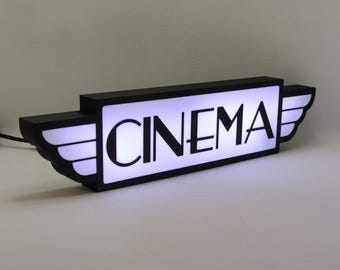 Cinema LED Lightbox Sign Movie Lovers Vintage Art Deco Marquee Wall Mounted Retro Movie Theater LED Lights Perfect Decor Home & Cinema Rooms
