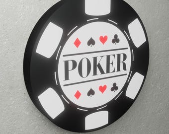 Poker Chip LED Wall Sign - Light-Up Spade Chip Decor - Multi-Color Game Room Sign - Casino Style Poker Wall Art - LED Gift for Players