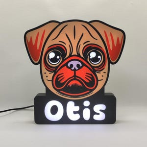 Custom Pet Pug LED Lamp – Personalized Pet Name Lightbox, Unique Pug Lover Gift & Home Decor