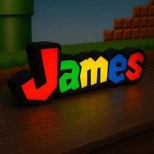 Custom Mario Style Inspired Name Led Illuminated Lightbox Sign - Personalized Mario Style Name Gift Mario Style Theme Night Light
