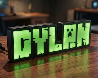 Custom Creeper Style Name Led Illuminated Lightbox Sign - Personalized Gaming Mine Creeper Style Name Gift Cobblestone Theme Night Light