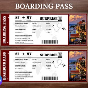 Editable Boarding Pass Template, Printable Plane Ticket, Personalized Travel Gift, Digital Download, Canva Editable, Instant Download