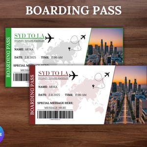 Editable Boarding Pass Template, Printable Plane Ticket, Personalized Travel Gift, Digital Download, Canva Editable, Instant Download