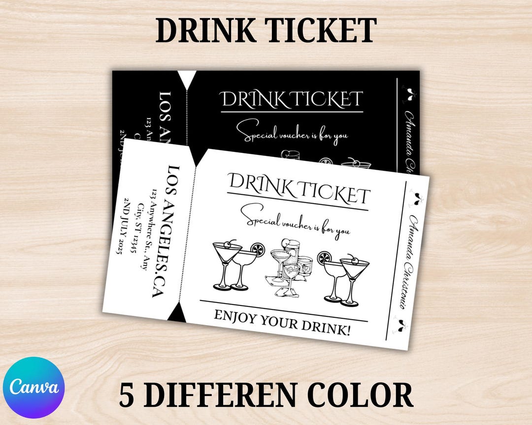 Minimal Wedding Drink Ticket Template Modern Wedding Drink Voucher ...