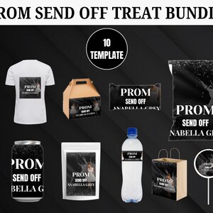 Prom Send Off Treat Packaging, Prom Template Bundle, Pink & Silver Prom Send Off Treats, Canva Party Bundle, Custom Water Labels, Chip Bag