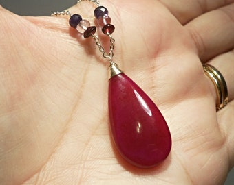 Purple Chalcedony Briolette Pendant with Faceted Opalite Crystal Rondelle Accents in Gold