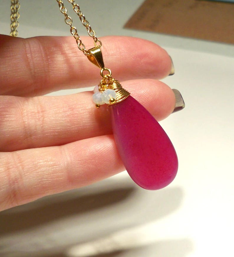 Purple Chalcedony Briolette Pendant with Faceted Opalite Crystal Rondelle Accents in Gold