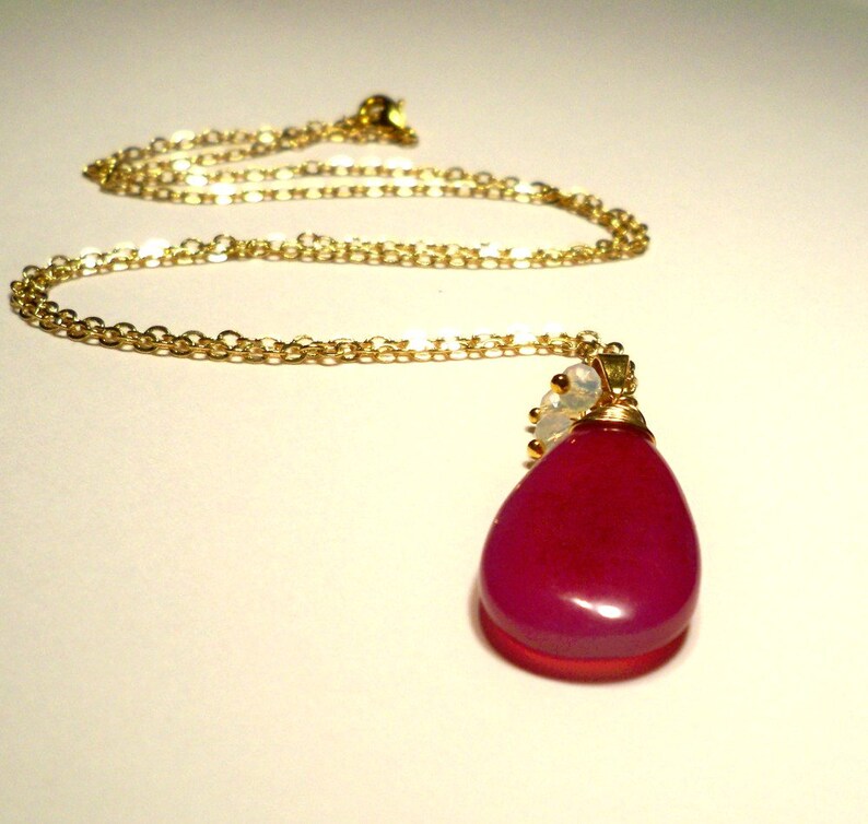 Purple Chalcedony Briolette Pendant with Faceted Opalite Crystal Rondelle Accents in Gold