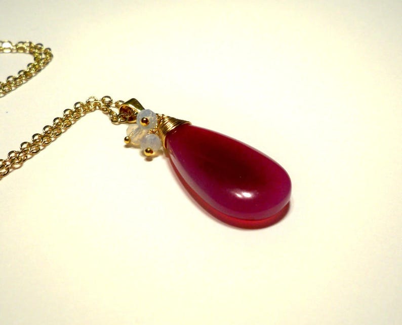 Purple Chalcedony Briolette Pendant with Faceted Opalite Crystal Rondelle Accents in Gold
