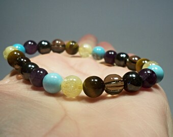 Handmade Crystal Bracelet New Beginnings Black Tourmaline Charm Bracelet White Howlite Insomnia Anxiety Depression Emotional Healing