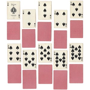 Puede incluir: Una baraja de cartas completa, con el logotipo de la marca Bicycle, con las 13 cartas de la pinta de picas dispuestas en orden de As a Rey.