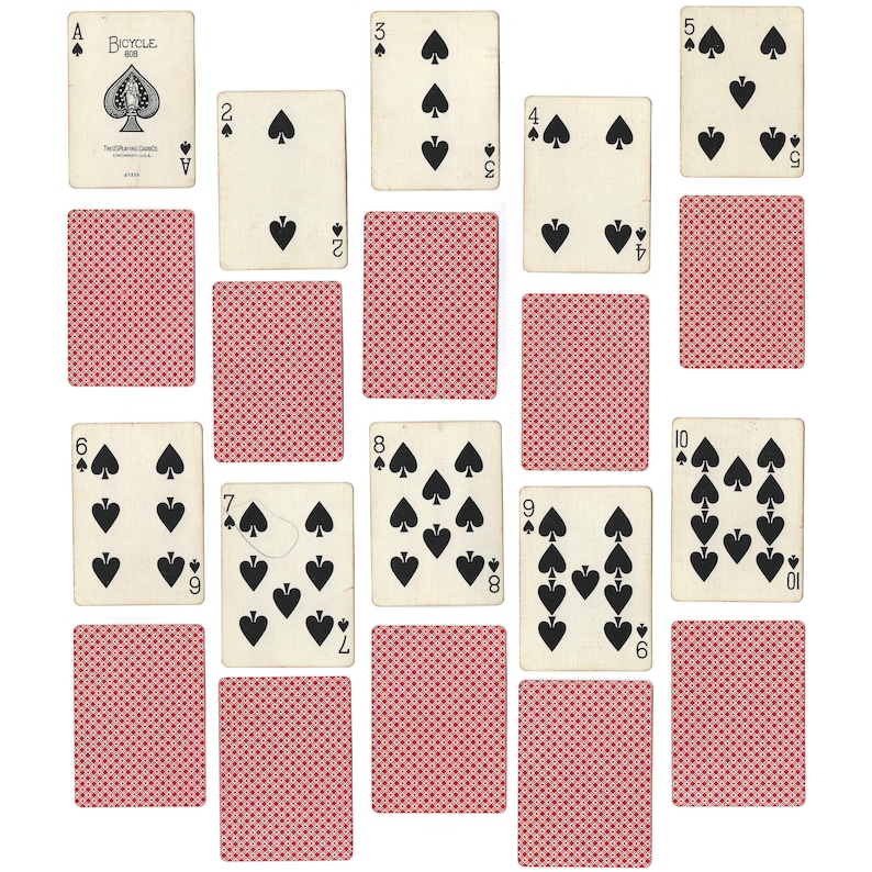 Puede incluir: Una baraja de cartas completa, con el logotipo de la marca Bicycle, con las 13 cartas de la pinta de picas dispuestas en orden de As a Rey.