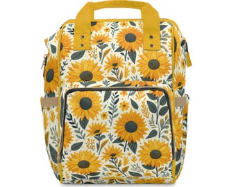 Sunny Sunflower Diaper Backpack: Lightweight Travel Baby Bag