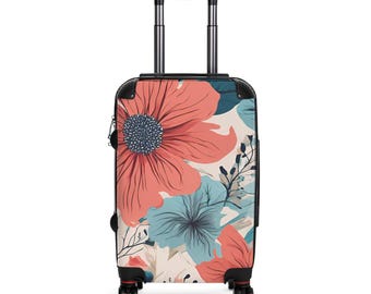 Floral Hardside Suitcase, Flower Print Travel Luggage, Carry-On