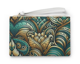 Teal and Gold Evening Clutch Bag: Formal Occasion Handbag