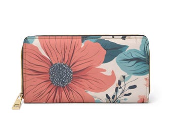 Floral Zipper Wallet: PU Leather Clutch, Bridal Gift