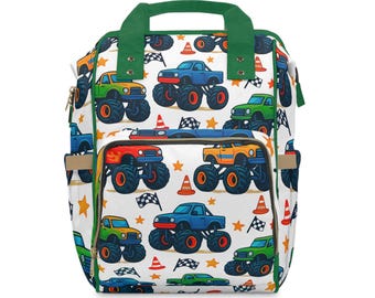 Monster Truck Diaper Backpack: Stylish Nylon Baby Bag