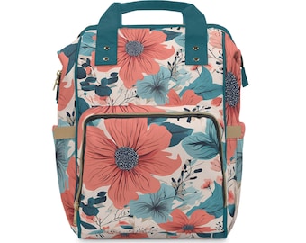 Floral Diaper Backpack: Stylish Nylon Baby Bag for Moms