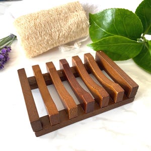 Wooden Soap Dish – Natural Soap Holder Rack – Eco Bathroom Accessory – Brown - Sustainable Soap Tray – Plastic Free Gift UK