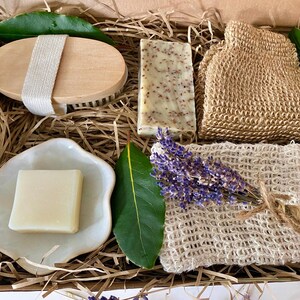 Natural Exfoliating Bath Gift Set: Handmade Soap, Sisal Bag & Brush