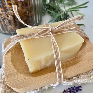 Eco Friendly Gift Set: Handmade Lavender Soap, Sisal Bag & Wood Dish