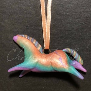 Flying Ponies : The Peach to Aqua to Plum Pony Small Horse Polymer Clay Figurines, Sculptures. Tree Ornament