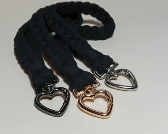 Wristlet Keychain Black, Key Wristlet Strap with Heart Clasp, Minimalist Cotton Wrist Lanyard, Small Thank You Gift for Her