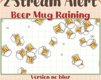 Allerta streaming animata con boccale di birra kawaii che piove, simpatico cartone animato che cade birra in overlay su Twitch, decorazione per bevande in streaming su OBS Streamlabs Vtuber