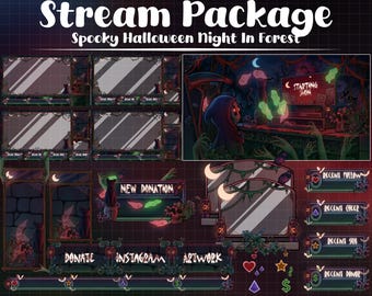Sensenmann & Hexe Schwarze Katze Stream Paket, Untote PC Spielzimmer Gruseliger Haunted Forest, Geister Spinnenkrähe Schädel Gruselige Hand Twitch Overlay