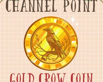 Gold Crow Channel Point, Yellow Sky Bird Coin Emotes, Raven Sub Bit Badge Stream Asset, Raven Twitch Overlay Discord Youtube Gif Kick Mixer