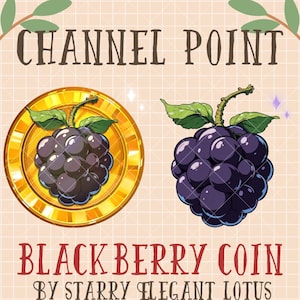 May include: Illustration featuring a gold coin and a blackberry. The coin has a blackberry design in the center. A separate blackberry illustration is also shown. The text "CHANNEL POINT" and "BLACKBERRY COIN" are displayed.