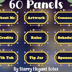 60 Magical Starry Night Stream Panels, Elegant Celestial Overlay, Galaxy Space Cloud Planets Twitch Notifications For OBS Streamlabs Vtuber