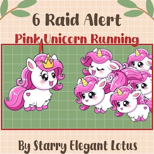 Pink Unicorn Raid Alerts Pack, Mythical Horse Running Full Stream Alert, Horn Unicorn Twitch Overlay, Emote, Streaming OBS Streamlabs Vtuber